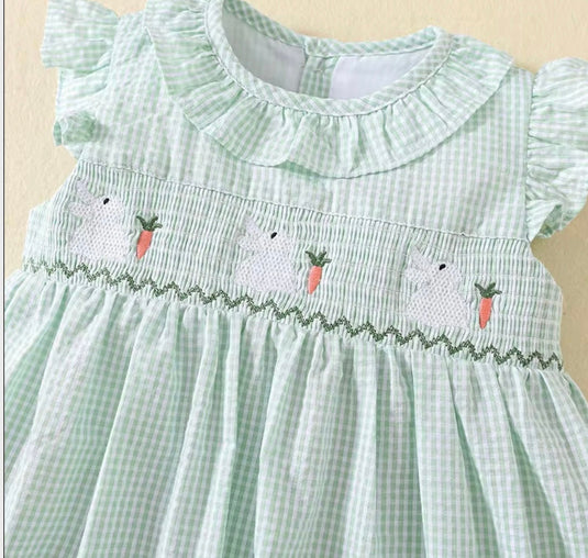 Robe bébé fille en coton à carreaux verts