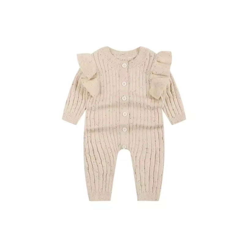 Chargez l'image dans la visionneuse de la galerie, Barboteuse bébé fille en coton à manches longues motif moucheté
