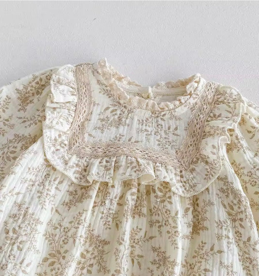 Barboteuse bébé fille Liberty beige en coton doux