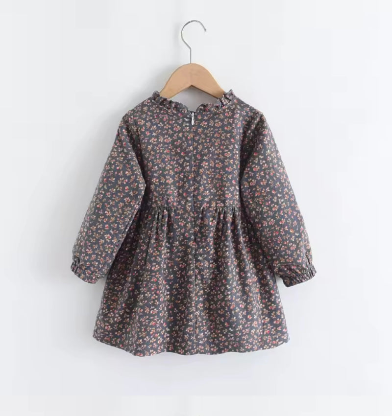 Load image into Gallery viewer, Two-tone floral autumn dresses for girls – soft cotton Kali -
