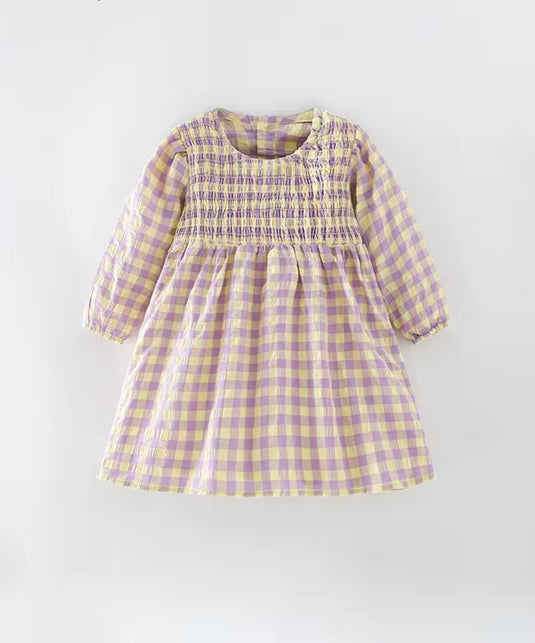 Girls' Soft Cotton Lavender Plaid Dress - Kali