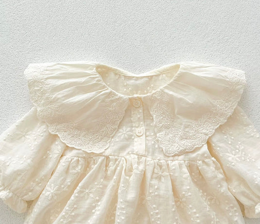 Baby girl cotton romper with embroidered lace collar – last one