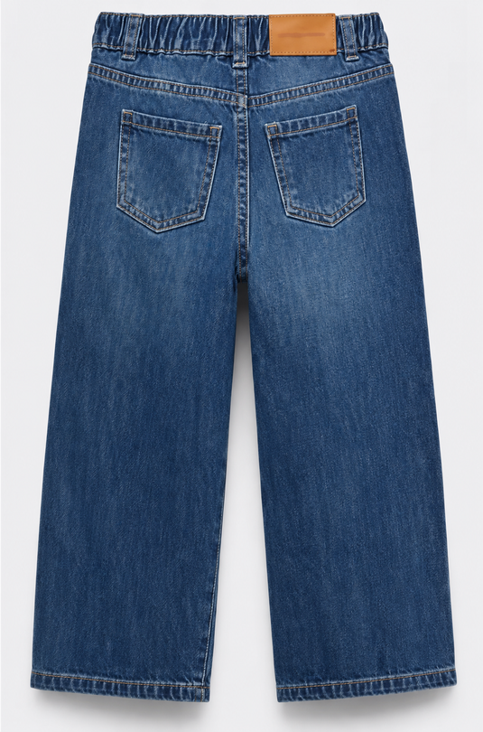 Jeans fille à jambes larges et petits motifs brodés -Pre-commande