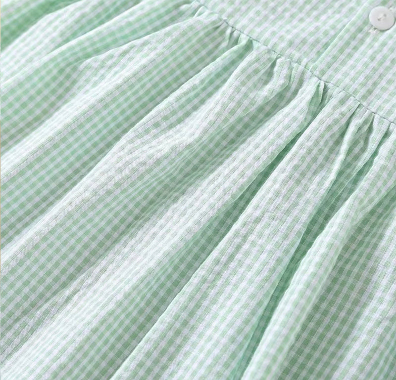 Chargez l'image dans la visionneuse de la galerie, Robe bébé fille en coton à carreaux verts
