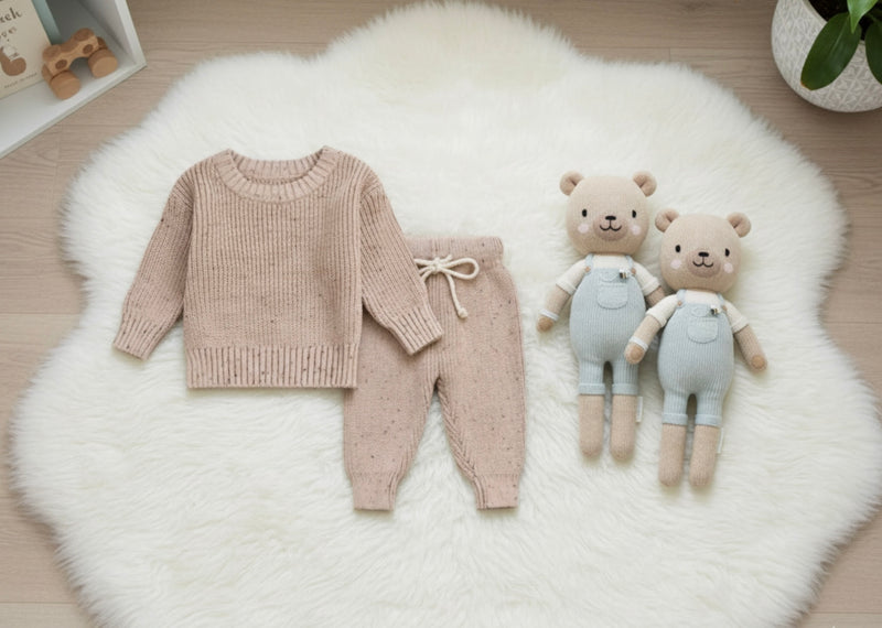 Chargez l'image dans la visionneuse de la galerie, Ensemble bébé garçon en tricot de coton doux et confortable – Kali - Boutique Kaki Lilas
