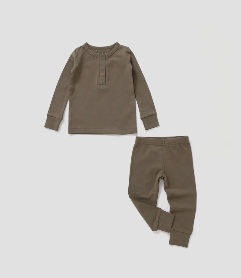 Chargez l'image dans la visionneuse de la galerie, Ensemble Henley à manches longues | Noyer coton bio - Boutique Kaki Lilas

