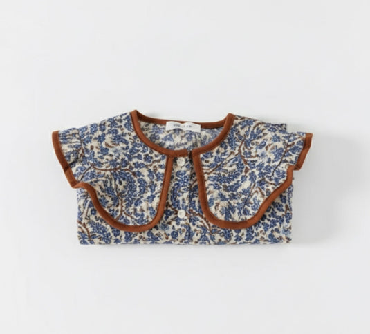 Girls' soft dark blue cotton dress with brown collar – Kali