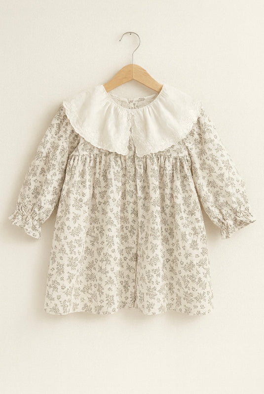Girl's soft cotton dress with beige flowers – Kali