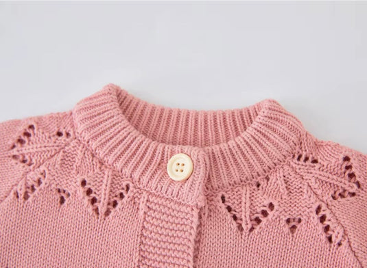 Girls' ivory & pink gingham cardigan