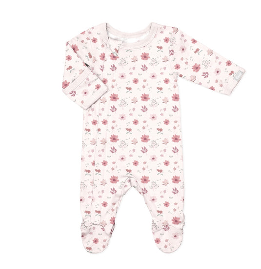 Footie modal zipper floral on rosewater Coccoli