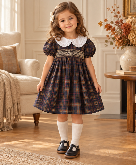 Robe fille à carreaux et col Claudine 🤎