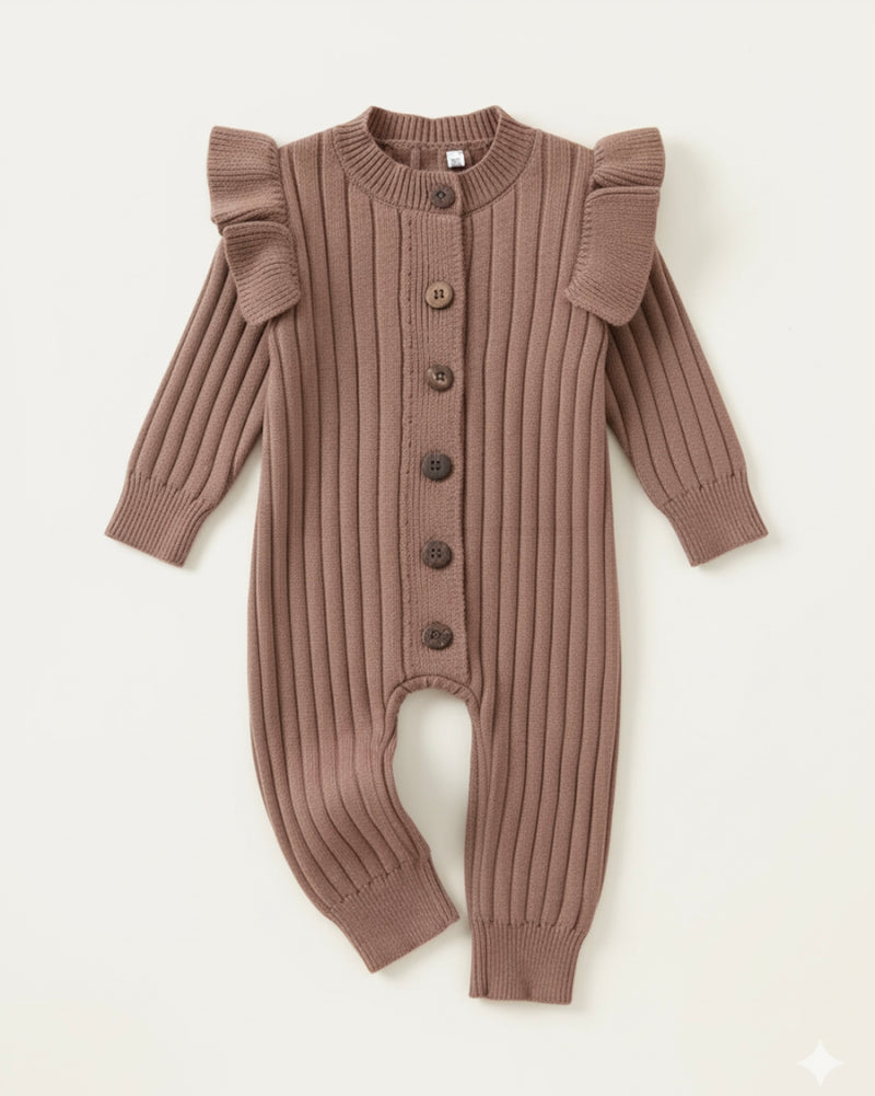 Load image into Gallery viewer, Soft Knit Baby Girl Romper – Khaki Lilac
