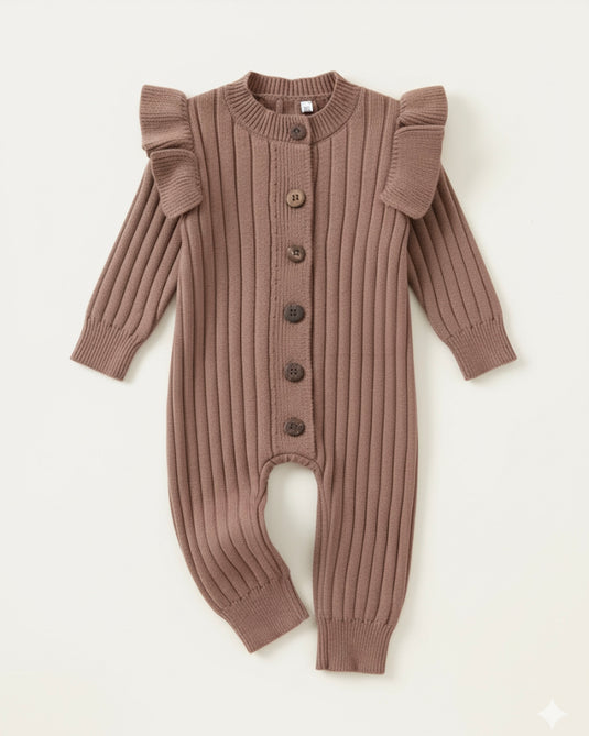 Soft Knit Baby Girl Romper – Khaki Lilac