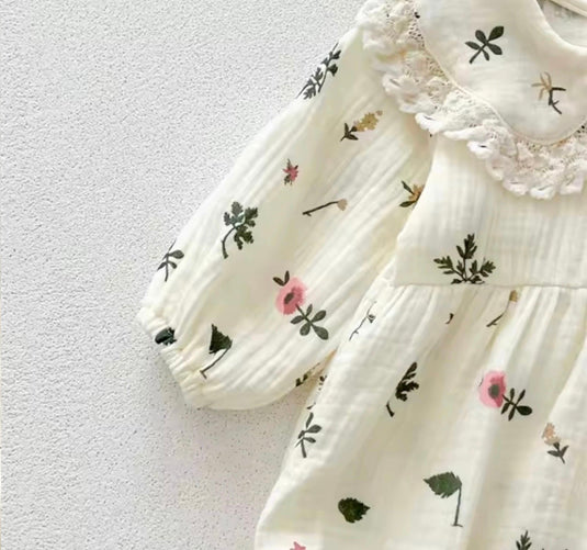 Floral cotton baby romper with matching headband