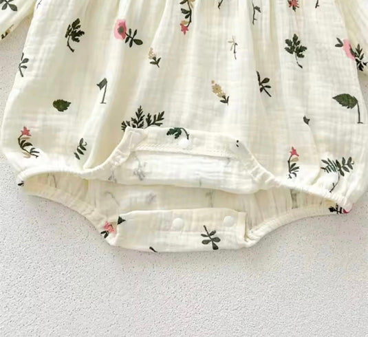 Floral cotton baby romper with matching headband